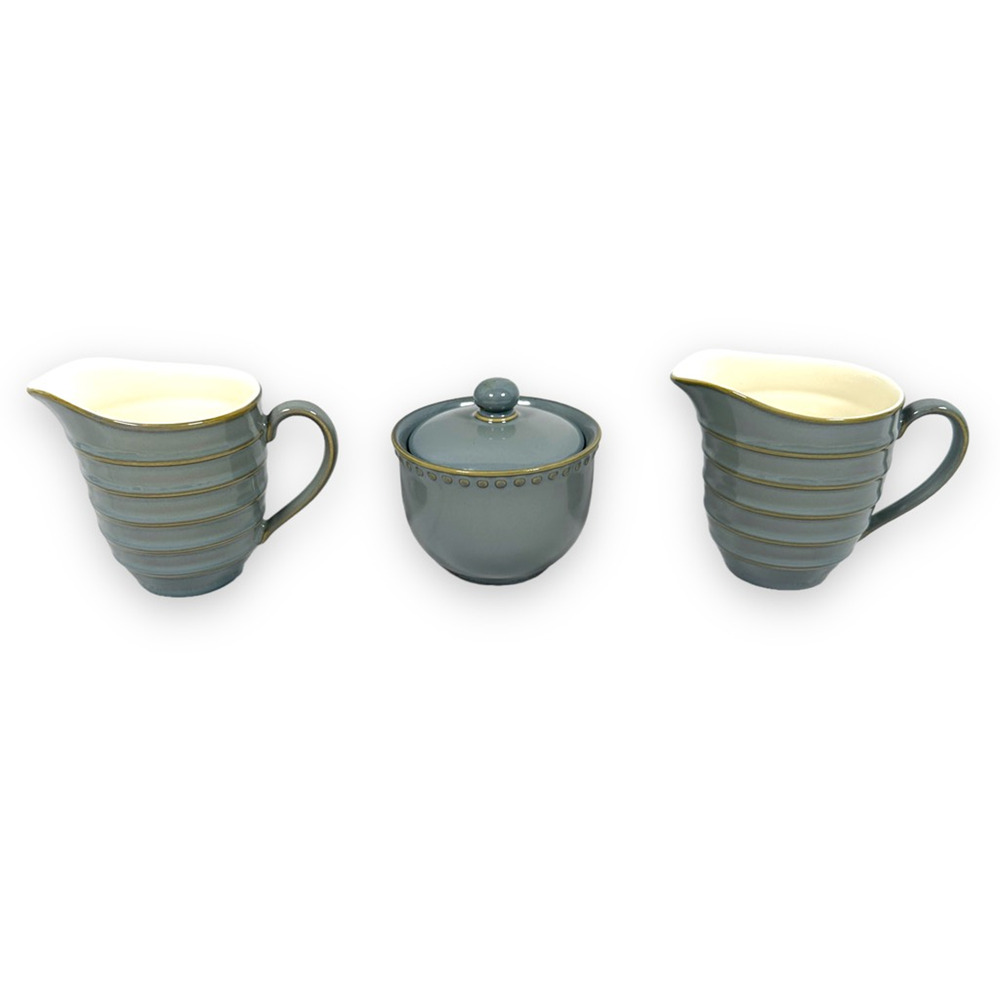 Vintage Dansk Reactic Slate Gray Dinnerware Set Milk Creamer & Sugar Bowl W/ Lid